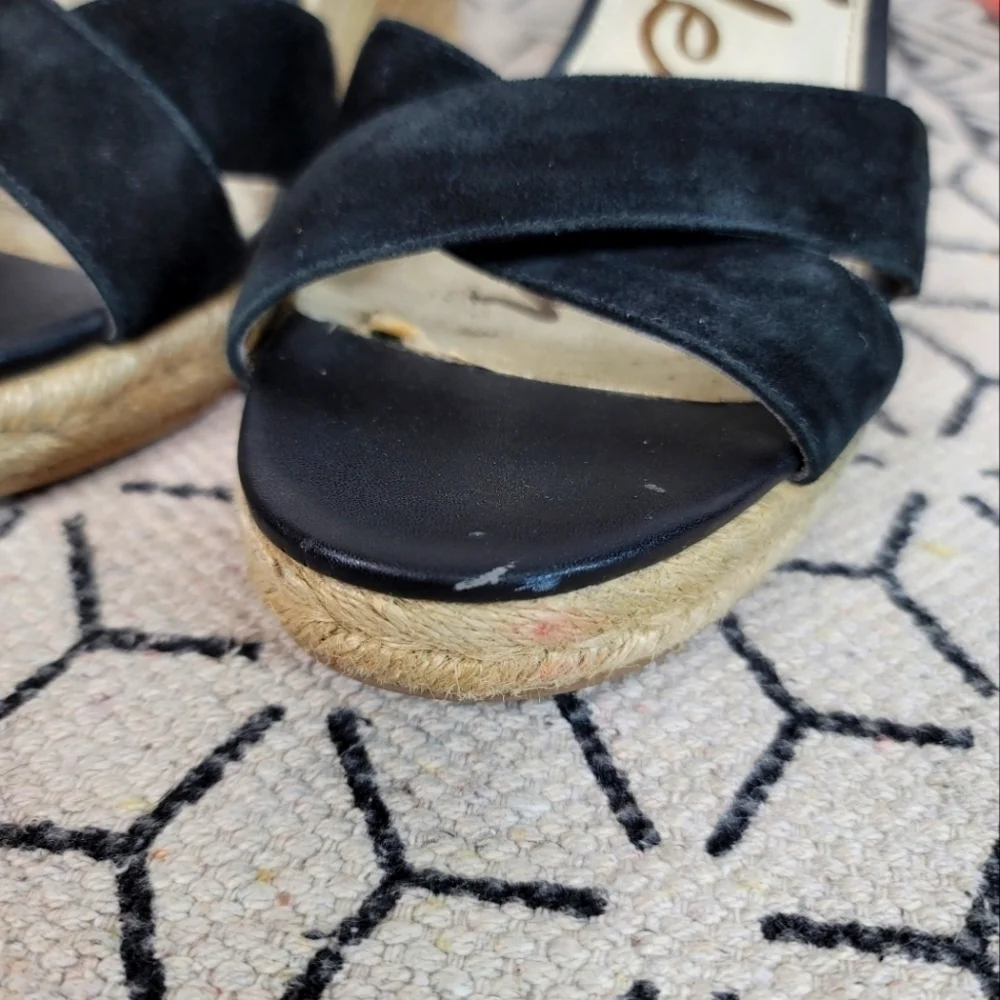 SAM EDELMAN BRENDA BLACK SUEDE ESPADRILLE WEDGES, SZ 10